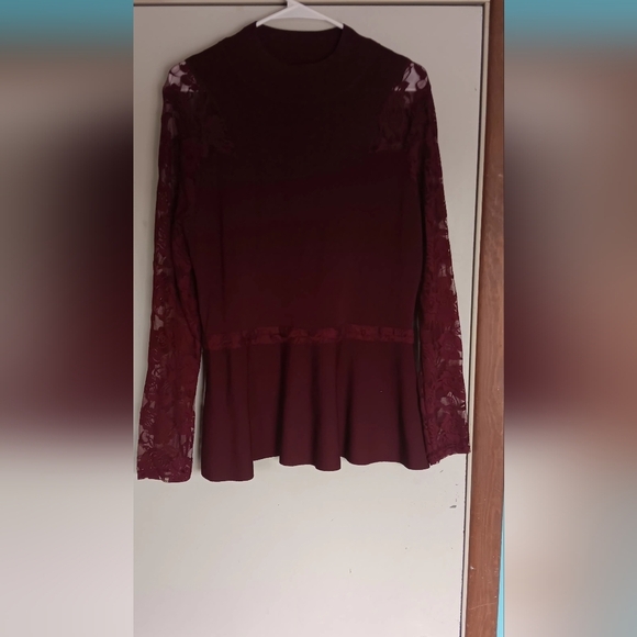INC International Concepts  Turtleneck Lace Sleeves, Sweater, Burgundy, XL, NWOT - Picture 4 of 4